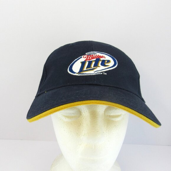 Miller Lite Embroidered Patch Logo Men's Blue Adjustable Strap Back Cap Hat - Picture 2 of 8